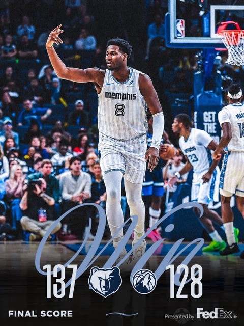 灰熊主场137-128森林狼终结6连败